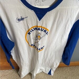 Nike White and Blue Tee - Milwaukee Brewers